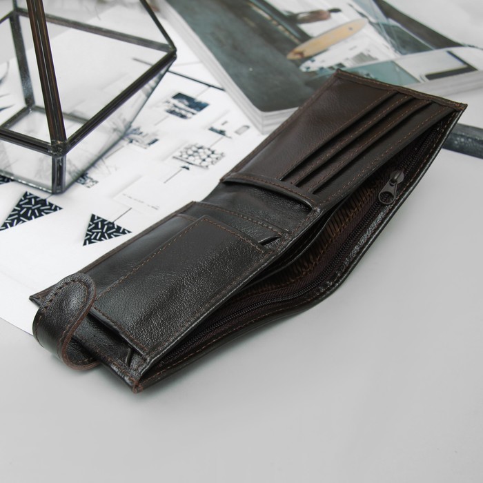 Портмоне мужское, 2 отдела, для карт, для монет, цвет матовый коричневый