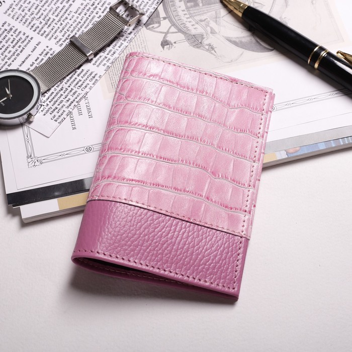 Обложка для паспорта, 4 кармана для карт, кайман/флотер, цвет розовый