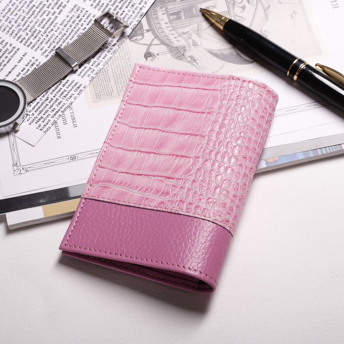 Обложка для паспорта, 4 кармана для карт, кайман/флотер, цвет розовый