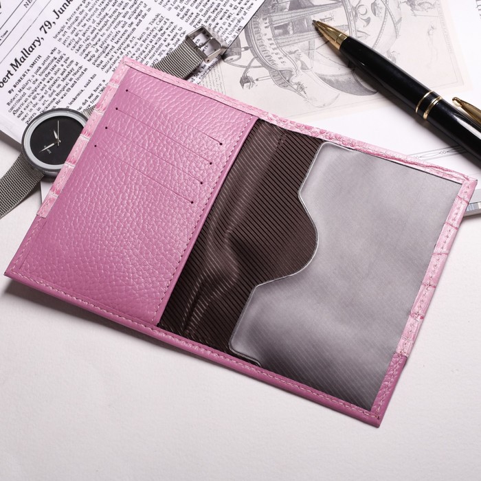 Обложка для паспорта, 4 кармана для карт, кайман/флотер, цвет розовый