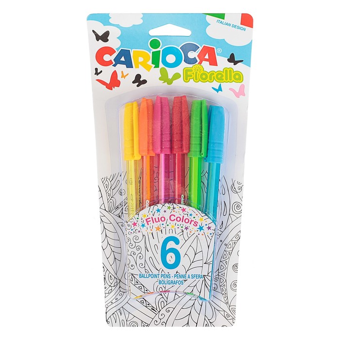 Набор ручек шариковых микс 6 цв*6 шт Carioca Fiorella 1.0мм, бл