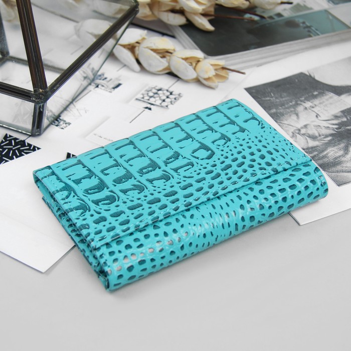 Кошелёк женский, 2 отдела, для карт, крокодил бирюзовый