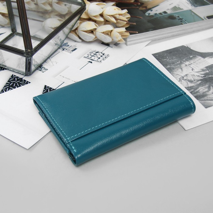 Кошелёк женский, 2 отдела, для карт, матовый бирюзовый