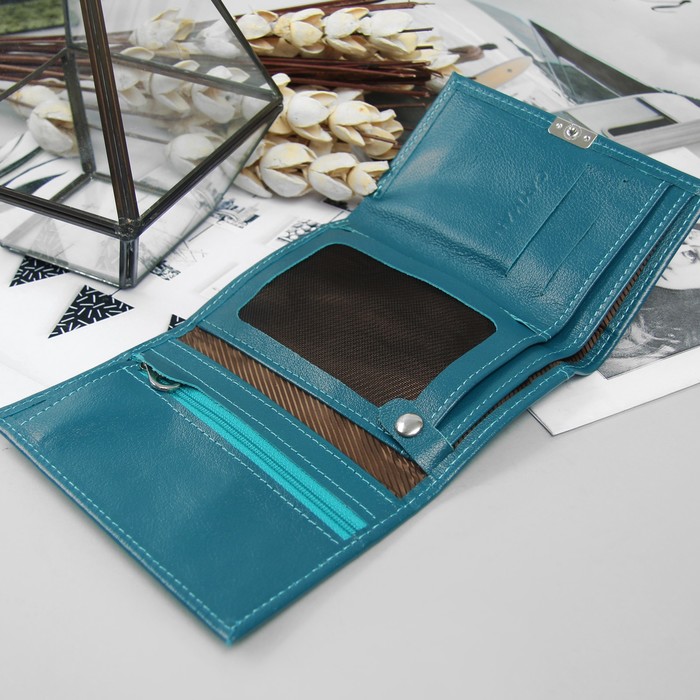 Кошелёк женский, 2 отдела, для карт, матовый бирюзовый