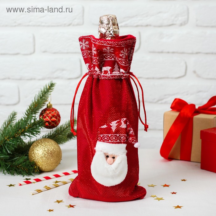 Чехол на бутылку «Дед Мороз колпак с рисунком» на завязках чехол на бутылку дед мороз шапочка со снежинкой