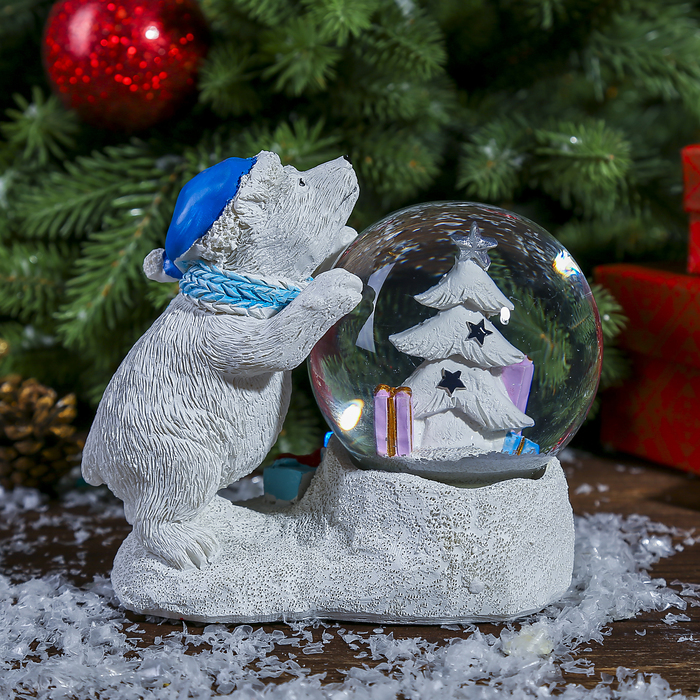 Сувенир полистоун водяной шар "Белый мишка" d=8 см