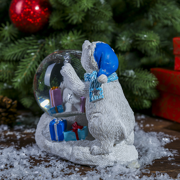 Сувенир полистоун водяной шар "Белый мишка" d=8 см