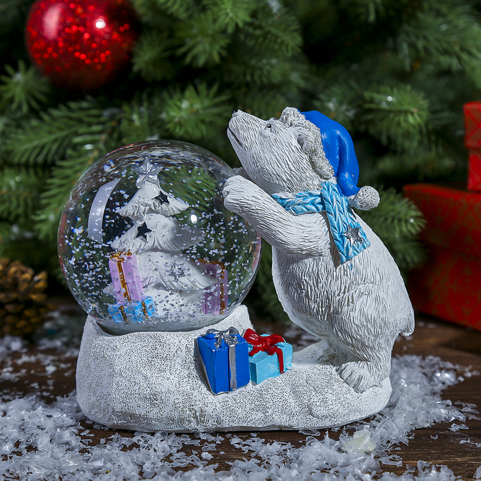 Сувенир полистоун водяной шар "Белый мишка" d=8 см