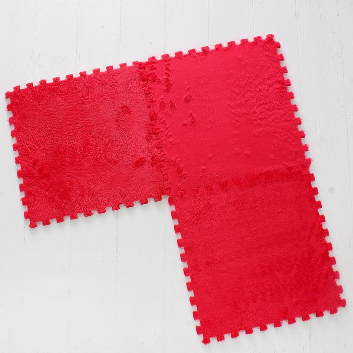 Коврик-пазл с искуственным мехом , розовый, 9 шт в наборе