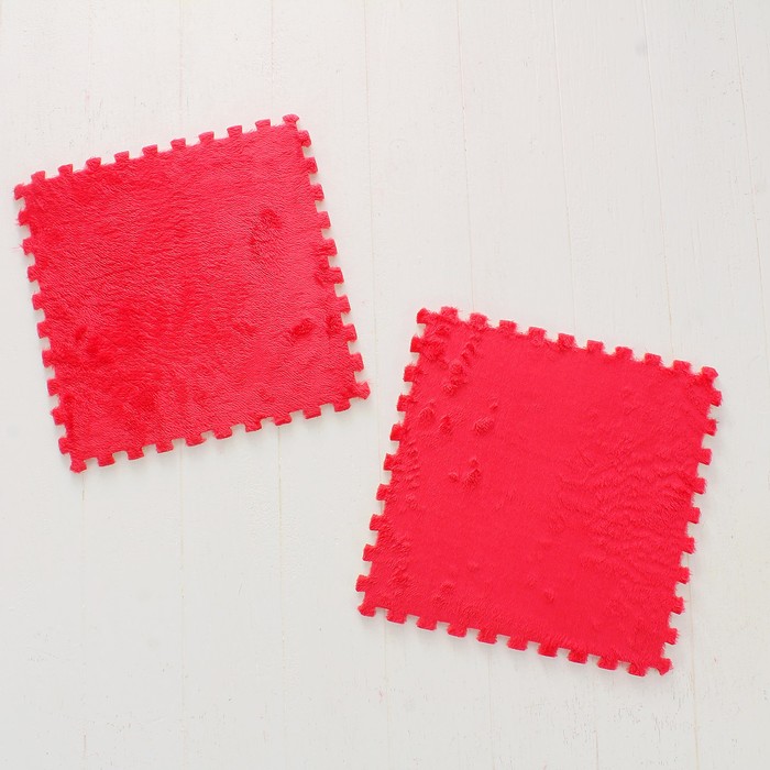 Коврик-пазл с искуственным мехом , розовый, 9 шт в наборе