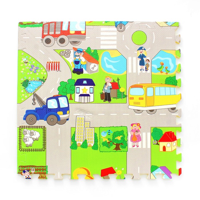 Коврик-пазл "Город", 60*60 см., 4 шт в наборе