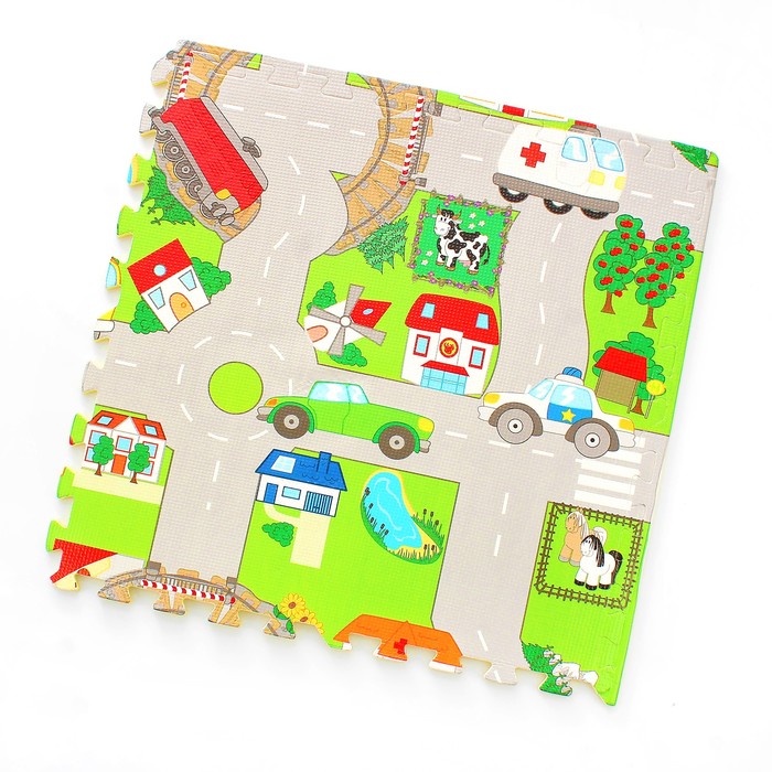 Коврик-пазл "Город", 60*60 см., 4 шт в наборе