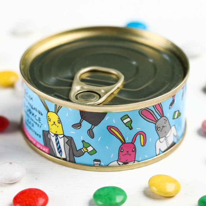 Шоколадное драже в консервной банке "Если страдаешь в офисе"