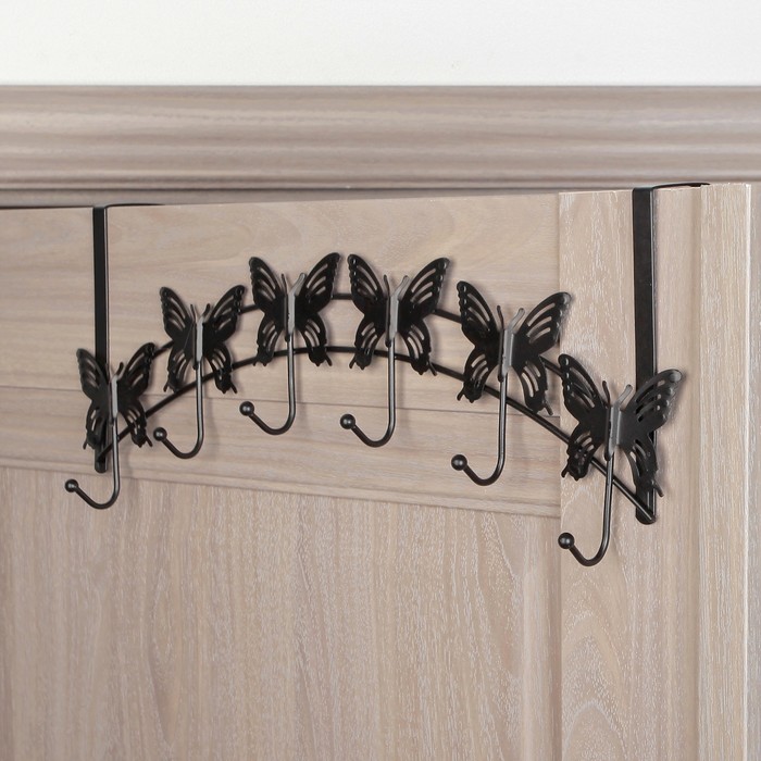 Вешалка надверная на 6 крючков 45,5х18,5х11 см "Бабочки", коричневая