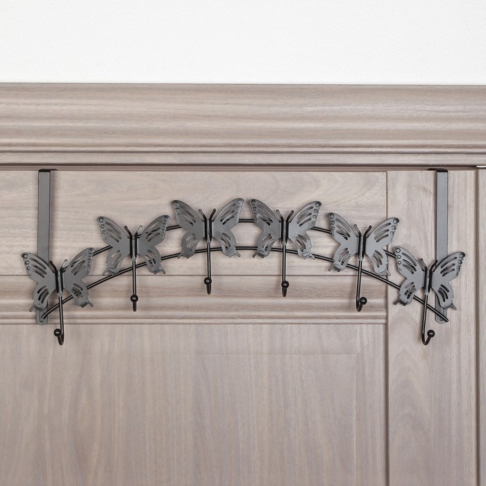 Вешалка надверная на 6 крючков 45,5х18,5х11 см "Бабочки", коричневая