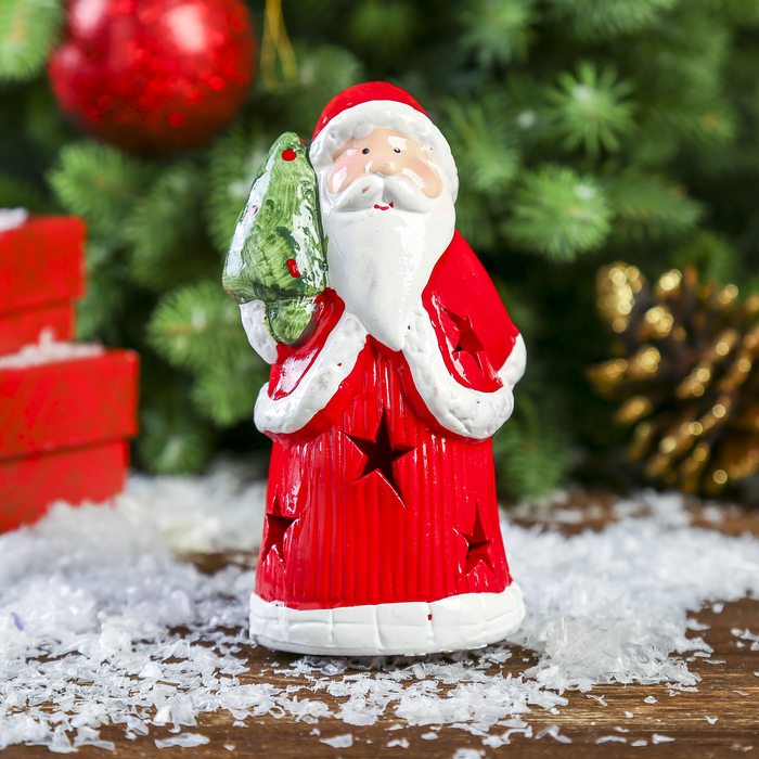 Сувенир керамика световой "Худой Дедушка Мороз в красной шубке с ёлочкой" 12х6х5,2 см