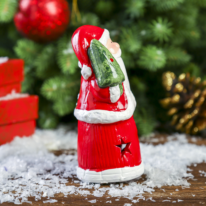 Сувенир керамика световой "Худой Дедушка Мороз в красной шубке с ёлочкой" 12х6х5,2 см