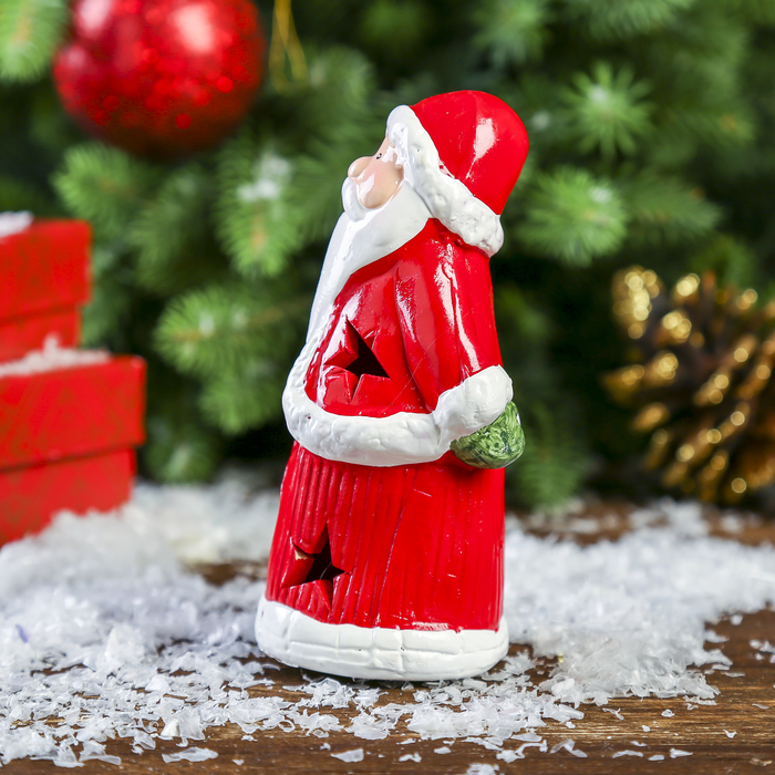Сувенир керамика световой "Худой Дедушка Мороз в красной шубке с ёлочкой" 12х6х5,2 см