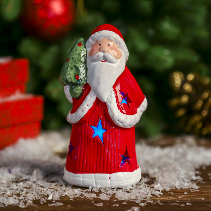 Сувенир керамика световой "Худой Дедушка Мороз в красной шубке с ёлочкой" 12х6х5,2 см