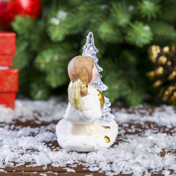 Сувенир керамика световой "Ангелочек со звёздочкой у ёлки" 8,5х8,5х5 см