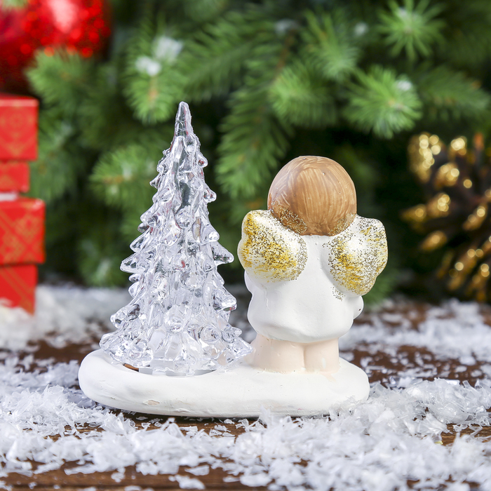 Сувенир керамика световой "Ангелочек со звёздочкой у ёлки" 8,5х8,5х5 см