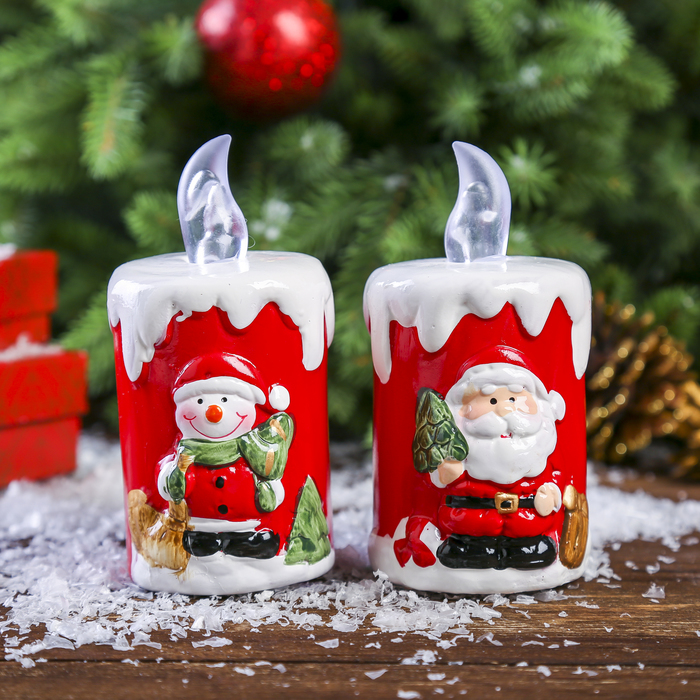 Сувенир керамика световой "Свеча Снеговик/Дед Мороз" МИКС 12,5х6х6 см