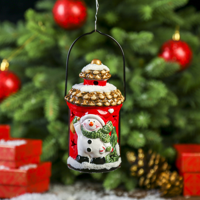 Сувенир керамика световой &quot;Снеговичок на фонарике&quot; 13,3х7х7 см