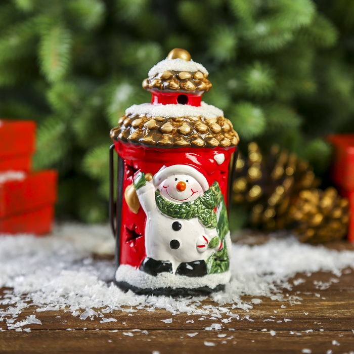 Сувенир керамика световой "Снеговичок на фонарике" 13,3х7х7 см