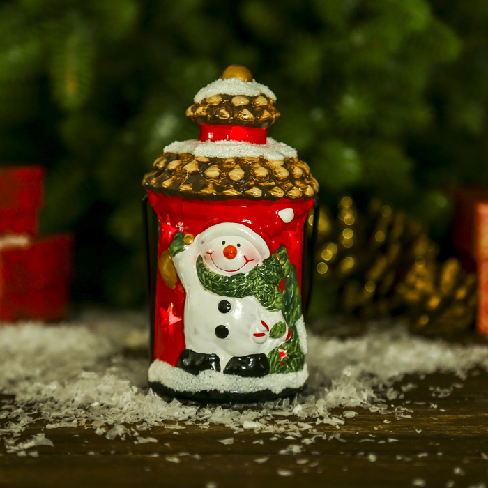 Сувенир керамика световой "Снеговичок на фонарике" 13,3х7х7 см