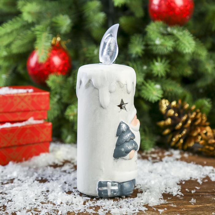 Сувенир керамика световой "Свеча Дед Мороз с ёлкой" серебро 16х6х6 см