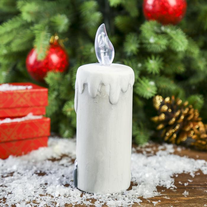 Сувенир керамика световой "Свеча Дед Мороз с ёлкой" серебро 16х6х6 см