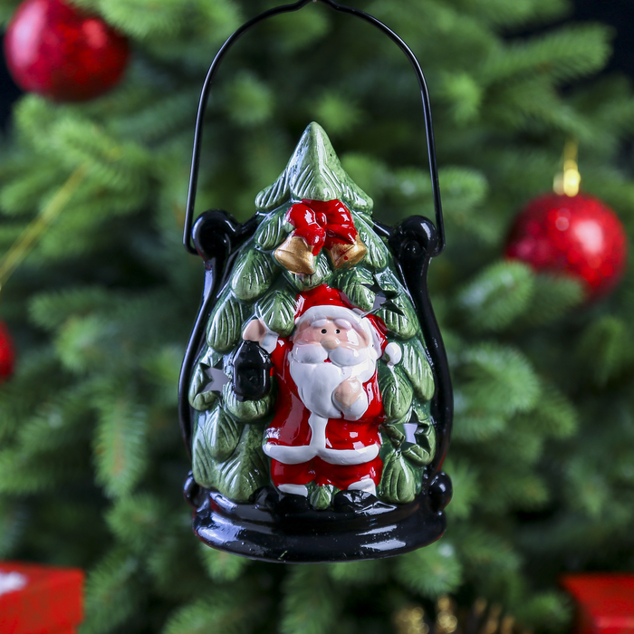 Подсвечник керамика "Ёлочка с Дедом Морозом" 13,5х8,5х9 см