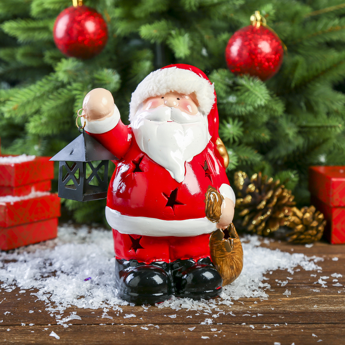 Сувенир керамика световой "Дед Мороз с фонариком" 16,5х12х7,5 см