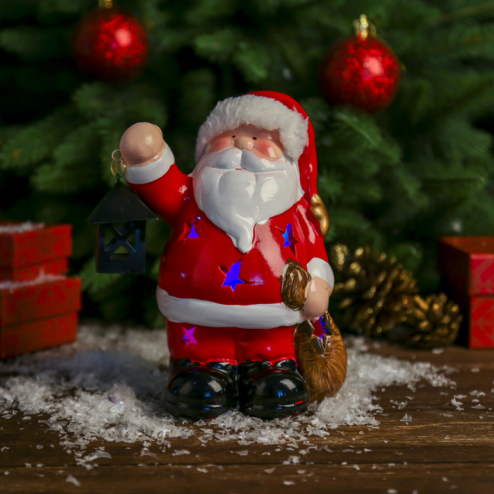 Сувенир керамика световой "Дед Мороз с фонариком" 16,5х12х7,5 см