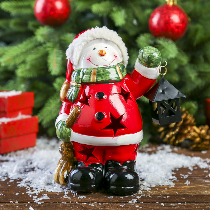 Сувенир керамика световой "Снеговик с фонариком" 16,5х12х7,5 см