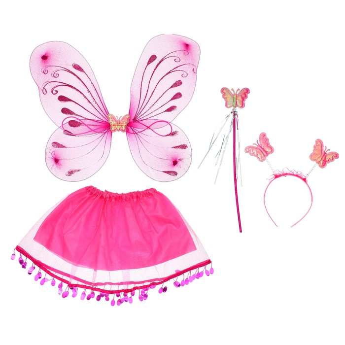 Карнавальный набор "Бабочки" 4 предмета: крылья, жезл, юбка, ободок 3-5 лет