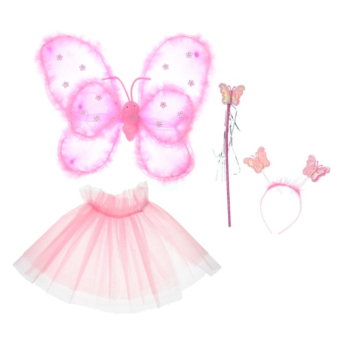 Карнавальный набор "Фея" 4 предмета: крылья, жезл, юбка, ободок 3-5 лет