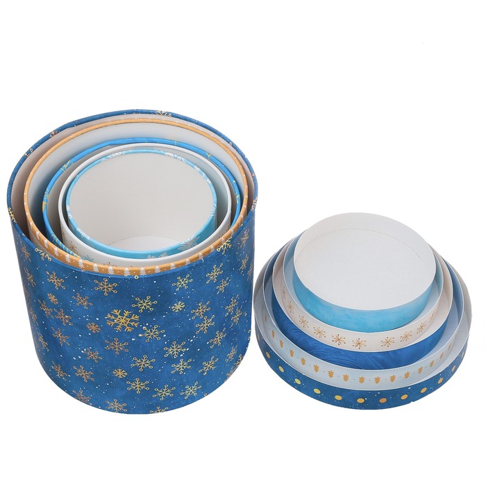 Набор коробок подарочных круглых 5 в 1 «Изморозь», 13 х 14 ‒ 19,5 х 22 см