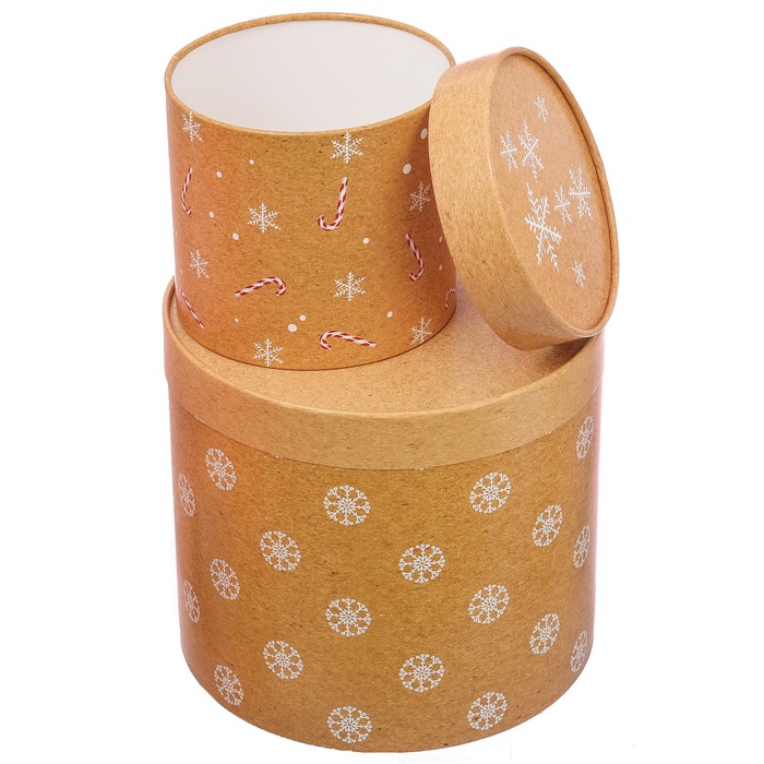 Набор коробок подарочных круглых 5 в 1 «Чудесные снежинки», 13 х 14 ‒ 19,5 х 22 см,