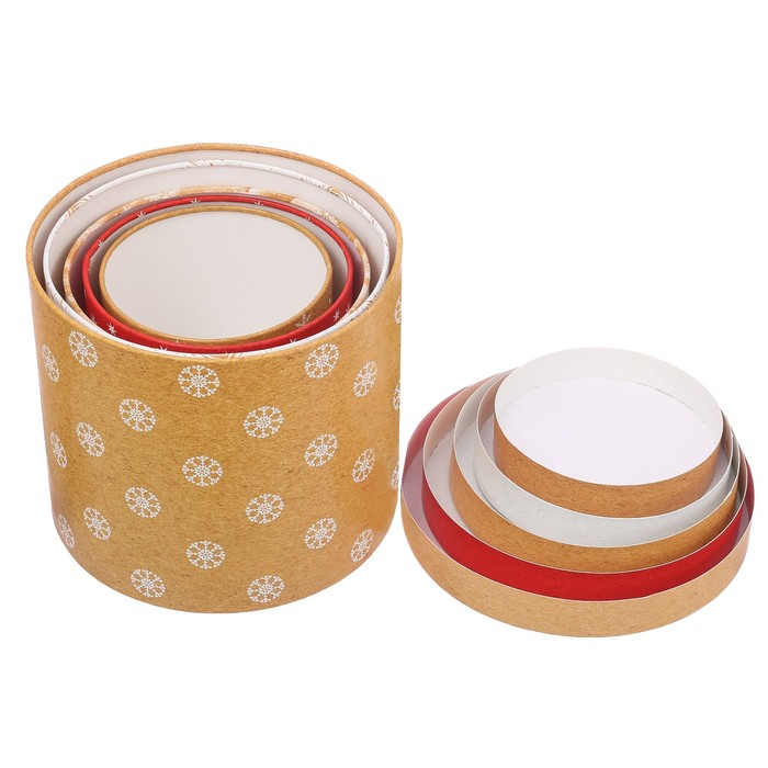 Набор коробок подарочных круглых 5 в 1 «Чудесные снежинки», 13 х 14 ‒ 19,5 х 22 см,