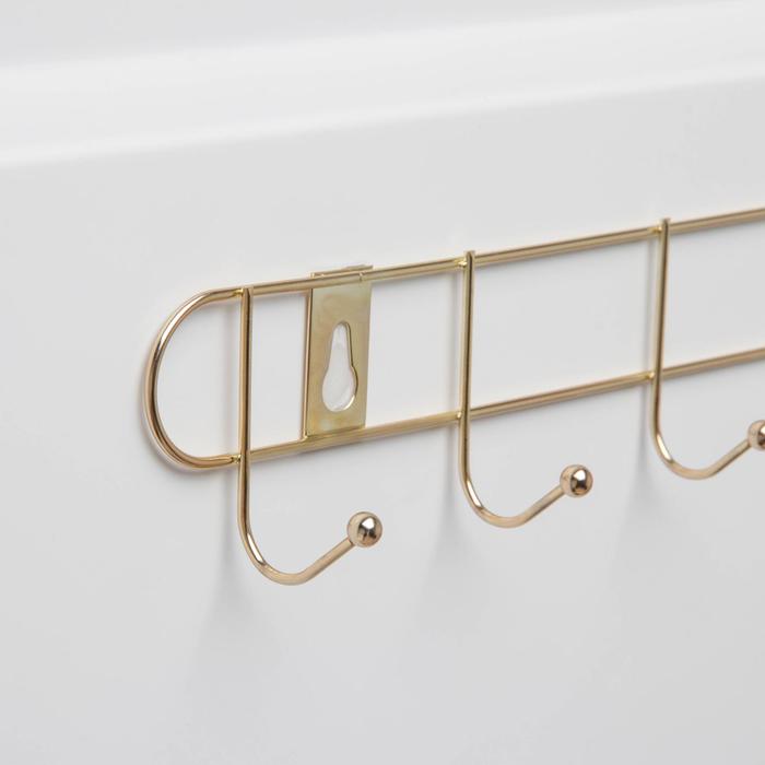 Вешалка настенная на 6 крючков Доляна «Лайт», 35×5×4 см, цвет золото