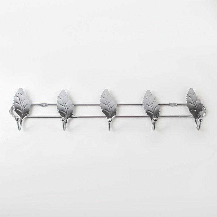 Вешалка на 5 крючков 38х9х4 см, "Листочки", цвет серебро