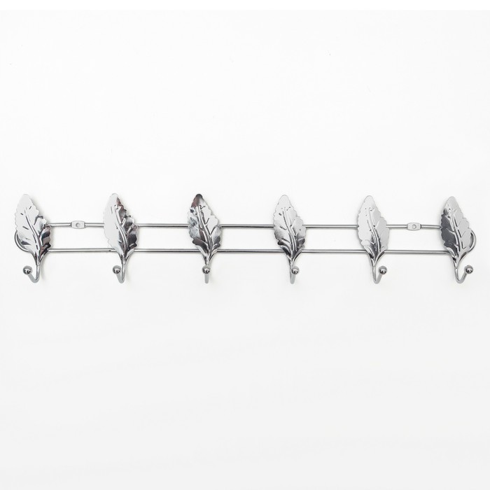 Вешалка на 6 крючков 46х9х4 см, "Листочки", цвет серебро