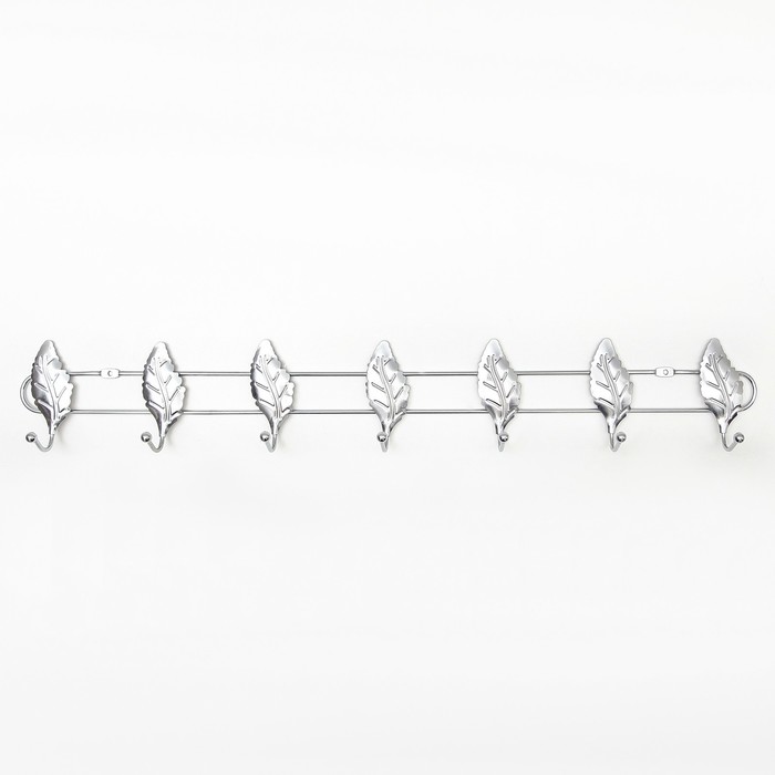 Вешалка на 7 крючков 56х9х4 см, "Листочки", цвет серебро