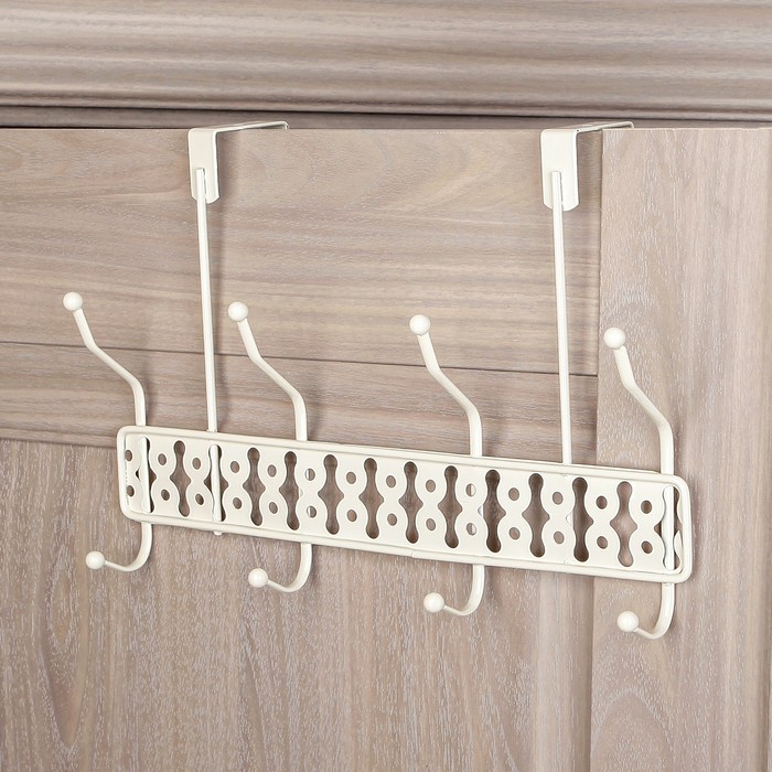 Вешалка надверная, 4 двойных крючка 33х13х26 см, цвет белый (ширина двери 4,8 см)