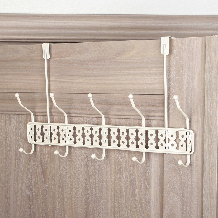Вешалка надверная, 5 двойных крючков 43х13х26 см, цвет белый (ширина двери 4,8 см)