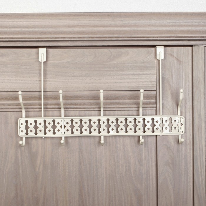 Вешалка надверная, 5 двойных крючков 43х13х26 см, цвет белый (ширина двери 4,8 см)