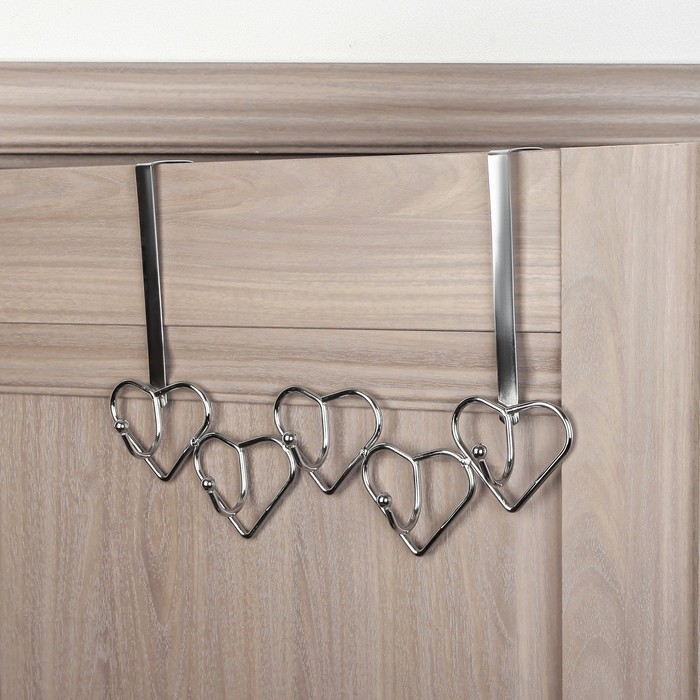 Вешалка надверная на 5 крючков 37х22х10 см, цвет серебро (ширина двери 4,6 см)