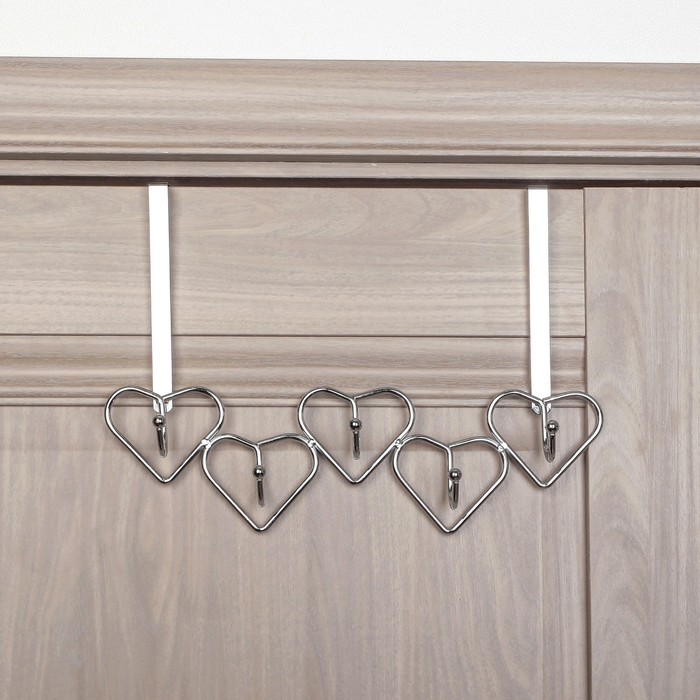 Вешалка надверная на 5 крючков 37х22х10 см, цвет серебро (ширина двери 4,6 см)