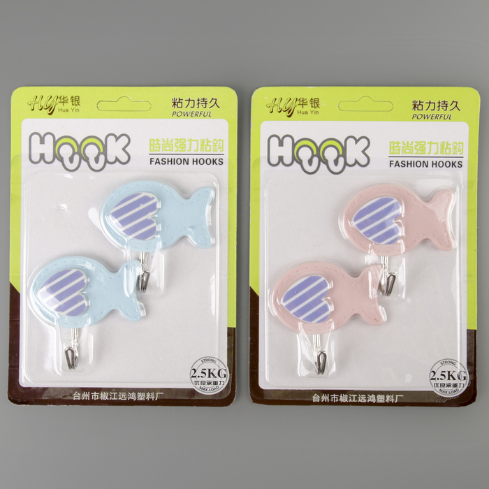 Набор крючков на липучке "Рыбки" 2 шт, цвет МИКС